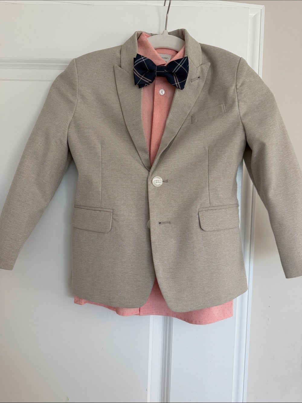 Calvin Klein Boy's Khaki Suit and Bow Tie